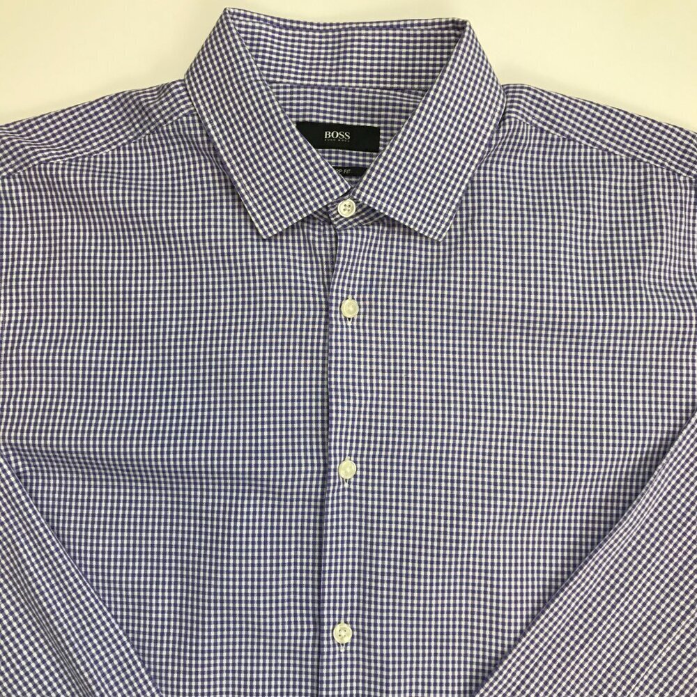 BOSS Men Sharp Fit 100% Cotton Button Plaid Multi-Color 16 - 36/37 Shirt